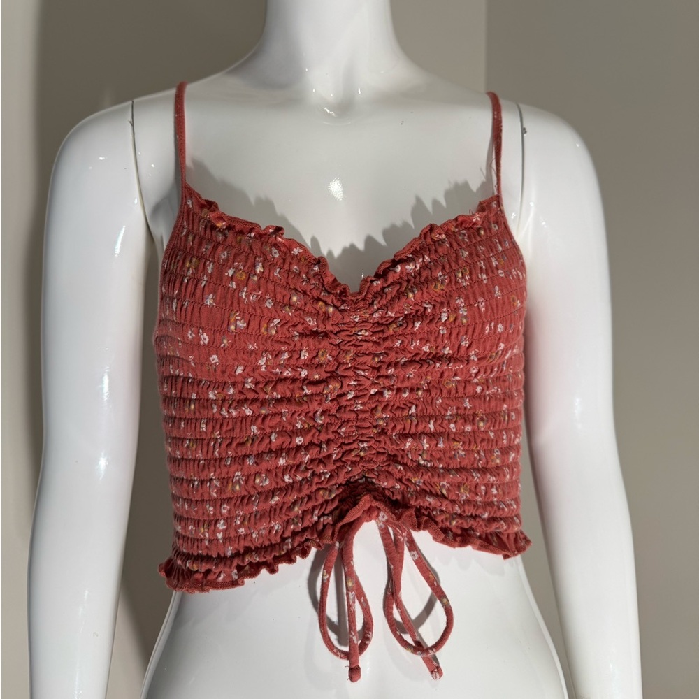 Aeropostale Red Ruched Tie Front Crop Top